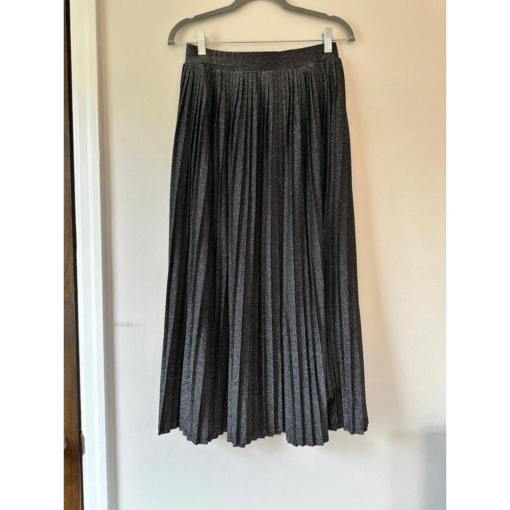 A New Day Silver Metallic Pleated Midi Skirt